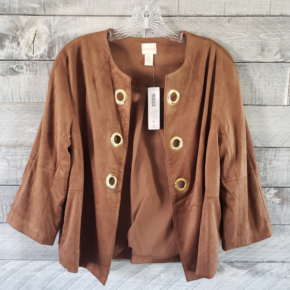 Chico's Grommet Faux Suede Jacket w/ 3/4 Length Sleeves